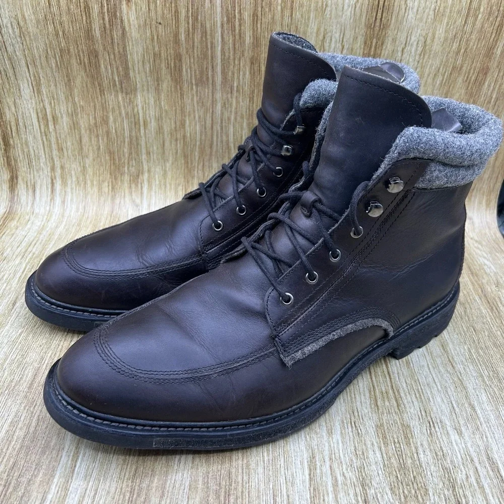 Woolrich‎ Puritan Patch Leather Lace Up Boots Men's 13 Dark Brown Wool Collar